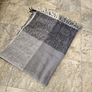 Arhaus Black Grey Plaid Check Mohair Wool Blend Throw Blanket 55"x68"